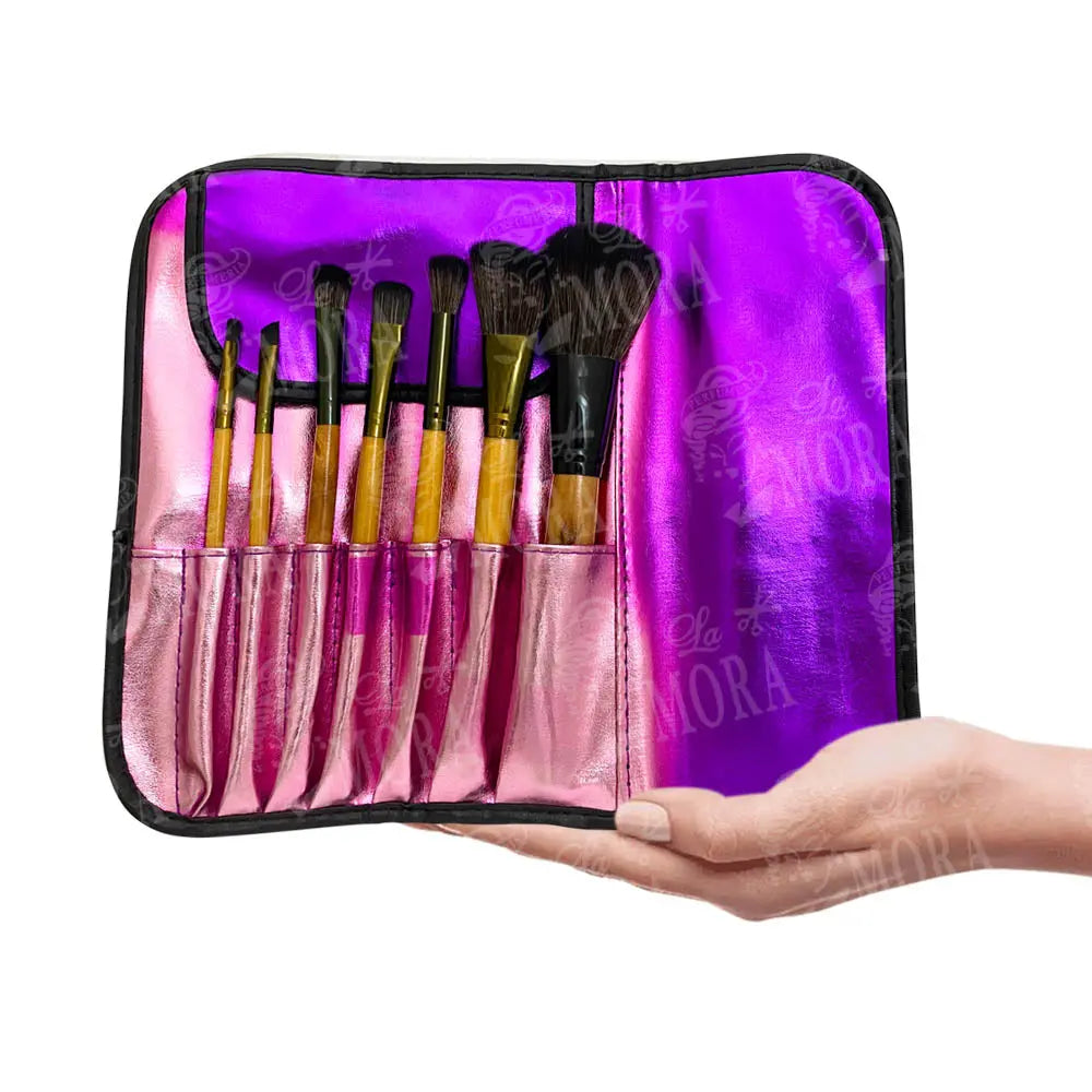 ESTUCHE DE BROCHAS KIQUE 7 PIEZAS BOLSA MORADA MOD: KQ-0003 Perfumería la Mora