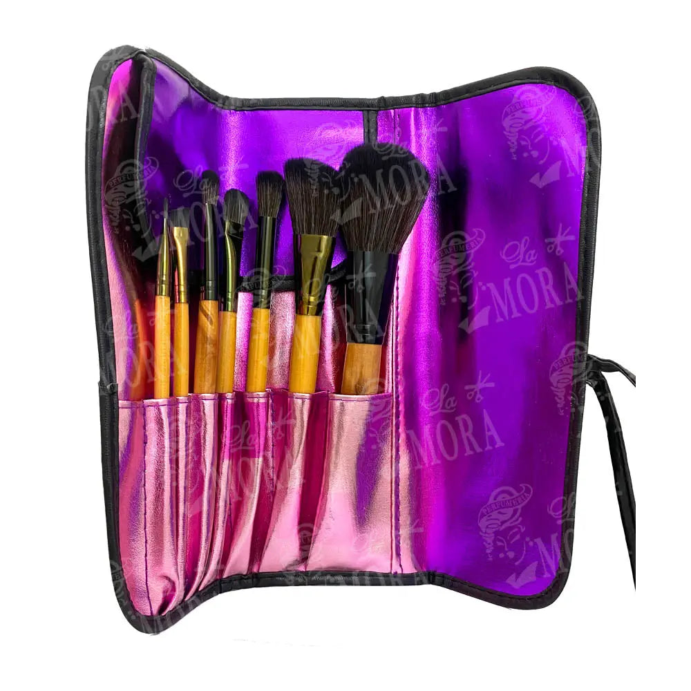 ESTUCHE DE BROCHAS KIQUE 7 PIEZAS BOLSA MORADA MOD: KQ-0003 Perfumería la Mora