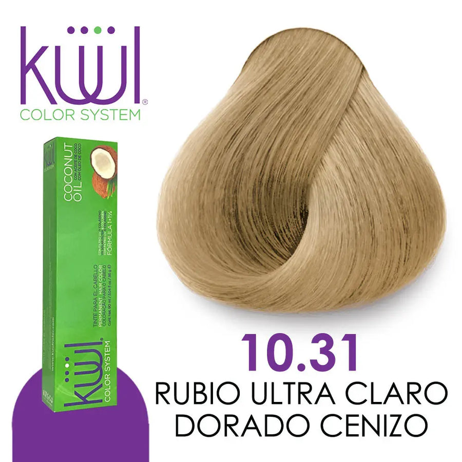 TINTE KUUL PROFESIONAL TONO K10.31 RUBIO ULTRA CLARO DORADO CENIZO 90 ML + PEROXIDO DE 135ML GRATIS Perfumería la Mora