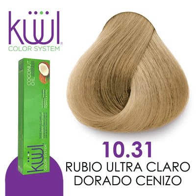 TINTE KUUL PROFESIONAL TONO K10.31 RUBIO ULTRA CLARO DORADO CENIZO 90 ML + PEROXIDO DE 135ML GRATIS Perfumería la Mora