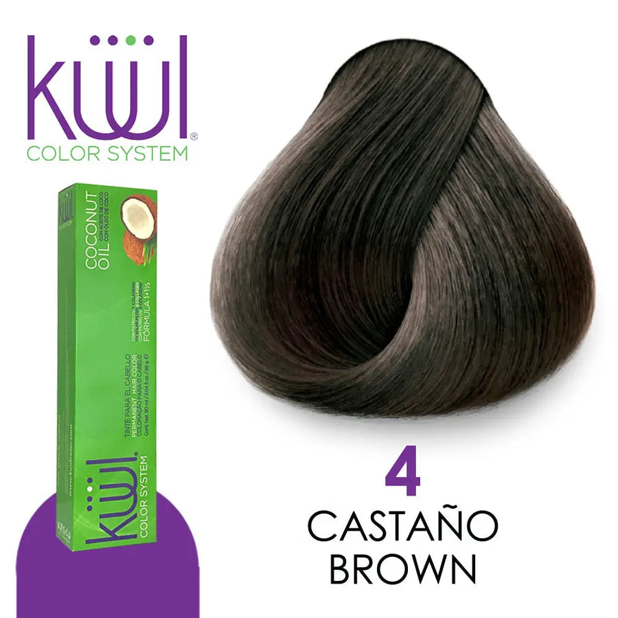 TINTE KUUL PROFESIONAL TONO K4 CASTAÑO BROWN 90 ML + PEROXIDO DE 135ML GRATIS Perfumería la Mora