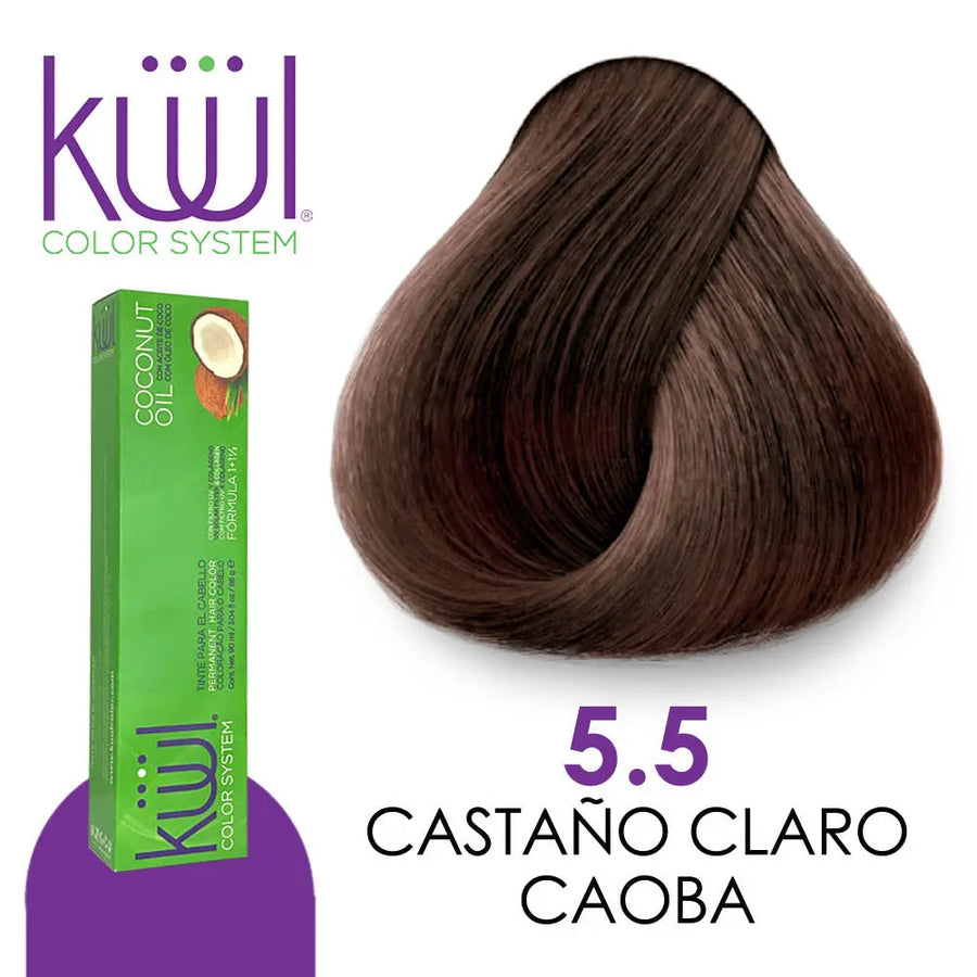 TINTE KUUL PROFESIONAL TONO K5.5 CASTAÑO CLARO CAOBA 90 ML + PEROXIDO DE 135ML GRATIS Perfumería la Mora