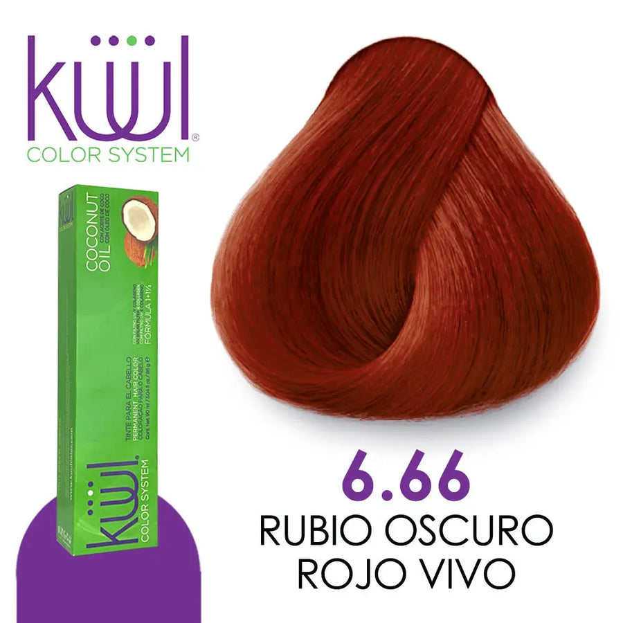 TINTE KUUL PROFESIONAL TONO K6.66 RUBIO OSCURO ROJO VIVO 90 ML + PEROXIDO DE 135ML GRATIS Perfumería la Mora