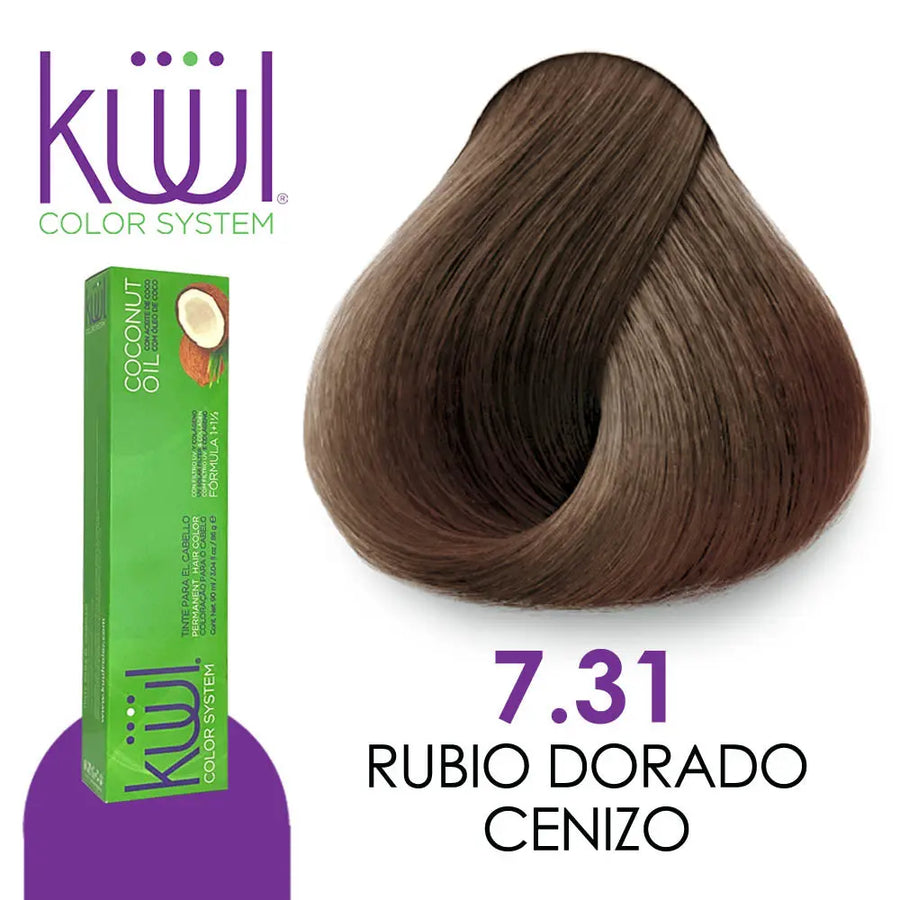 TINTE KUUL PROFESIONAL TONO K7.31 RUBIO DORADO CENIZO 90 ML + PEROXIDO DE 135ML GRATIS Perfumería la Mora