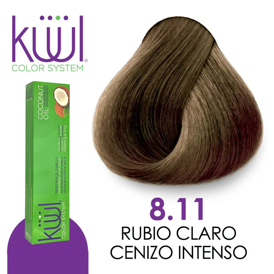 TINTE KUUL PROFESIONAL TONO K8.11 RUBIO CLARO CENIZO INTENSO 90 ML + PEROXIDO DE 135ML GRATIS Perfumería la Mora