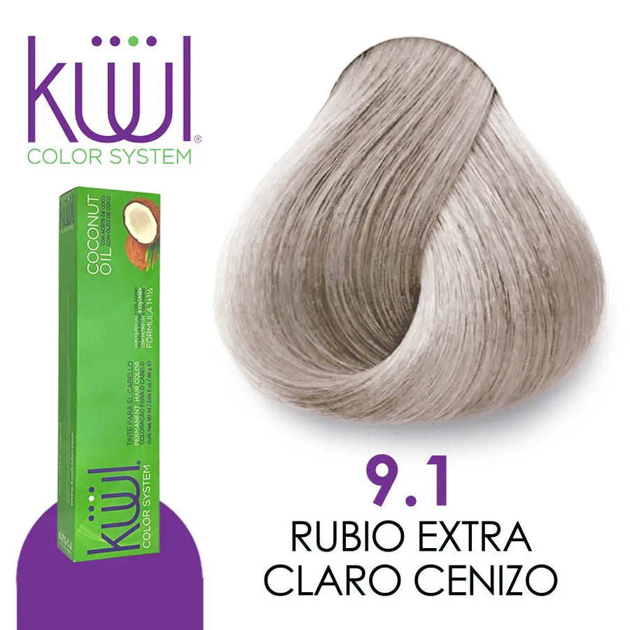 TINTE KUUL PROFESIONAL TONO K9.1 RUBIO EXTRA CLARO CENIZO 90 ML + PEROXIDO DE 135 ML GRATIS Perfumería la Mora