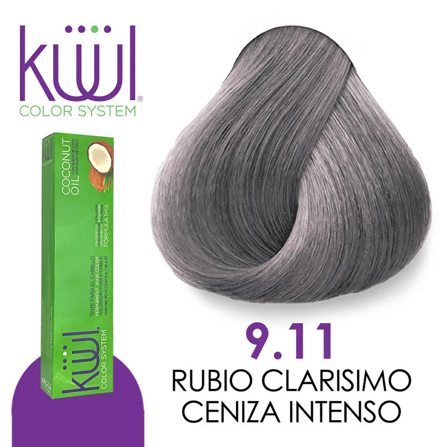 TINTE KUUL PROFESIONAL TONO K9.11 RUBIO CLARISIMO CENIZO INTENSO 90 ML + PEROXIDO DE 135 ML GRATIS Perfumería la Mora