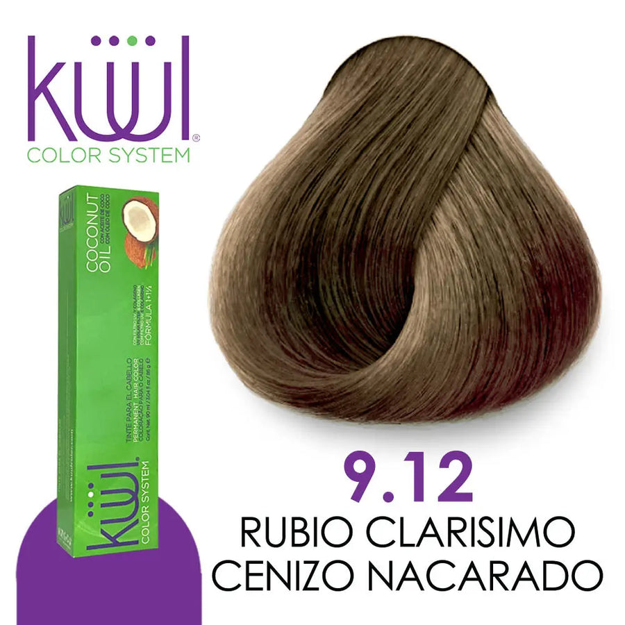 TINTE KUUL PROFESIONAL TONO K9.12 RUBIO CLARISIMO CENIZO NACARADO 90 ML + PEROXIDO DE 135 ML GRATIS Perfumería la Mora