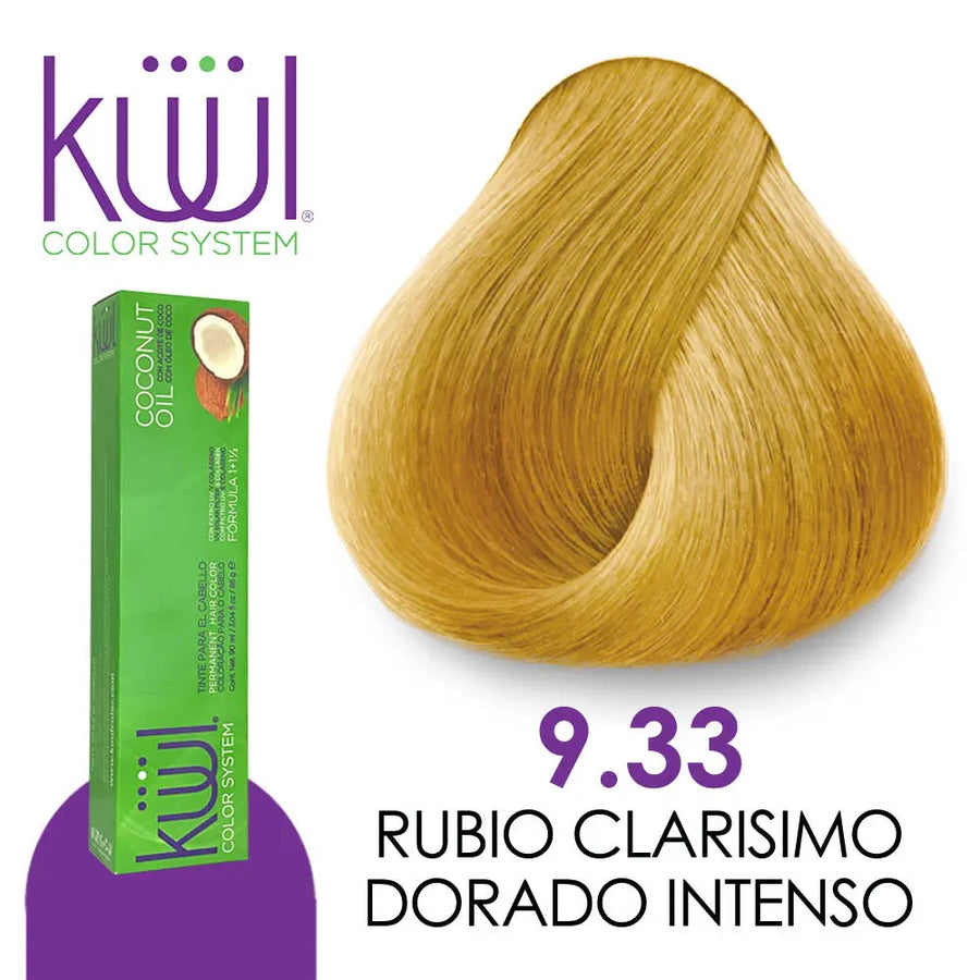 TINTE KUUL PROFESIONAL TONO K9.33 RUBIO CLARISIMO DORADO INTENSO 90 ML + PEROXIDO DE 135 ML Perfumería la Mora