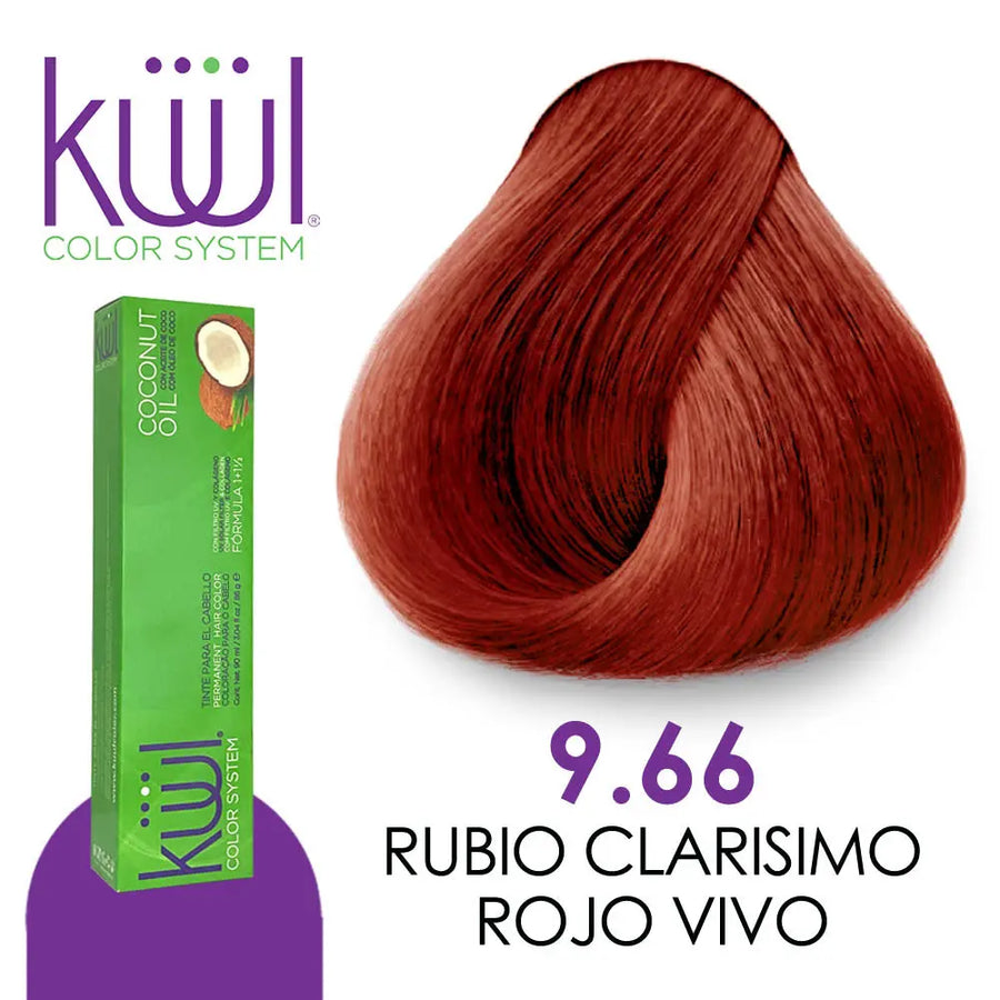 TINTE KUUL PROFESIONAL TONO K9.66 RUBIO CLARISIMO ROJO VIVO 90 ML + PEROXIDO DE 135 ML Perfumería la Mora