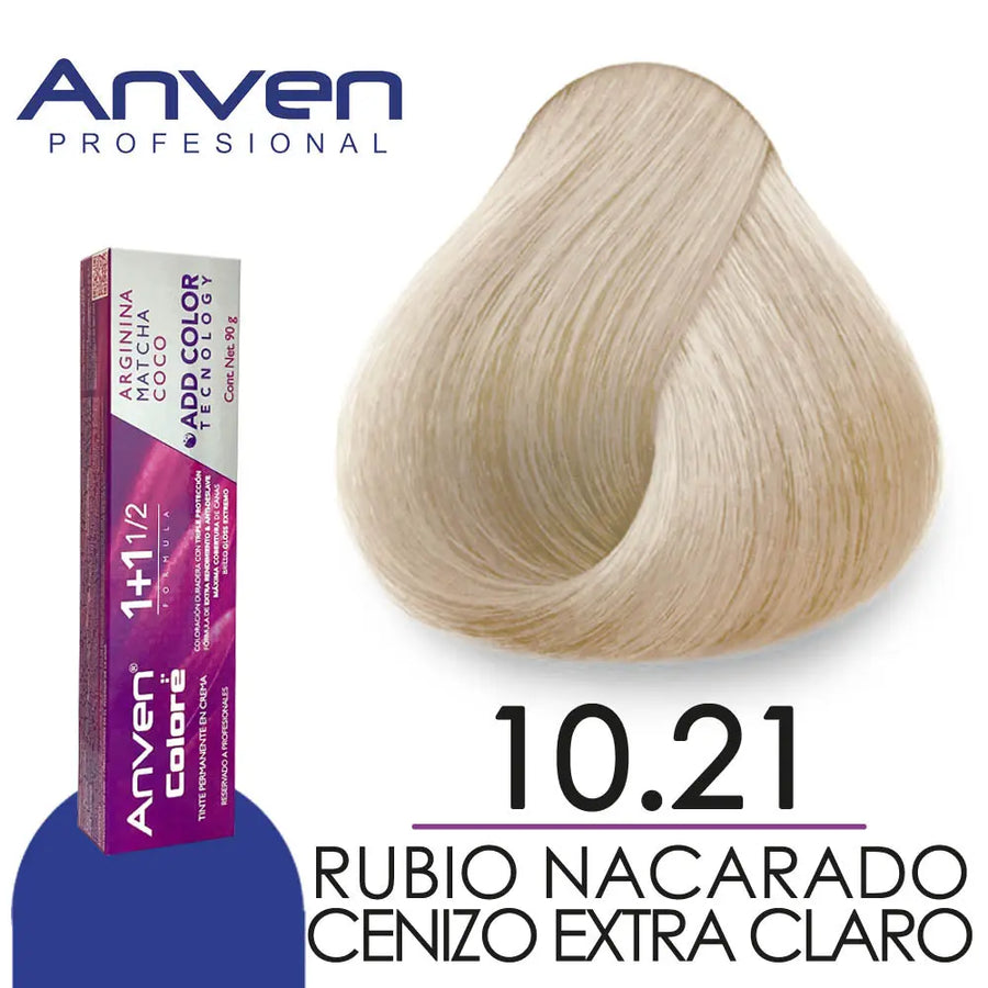 TINTE PARA CABELLO ANVEN A10.21 RUBIO NACARADO CENIZO EXTRA CLARO 90GR Perfumería la Mora