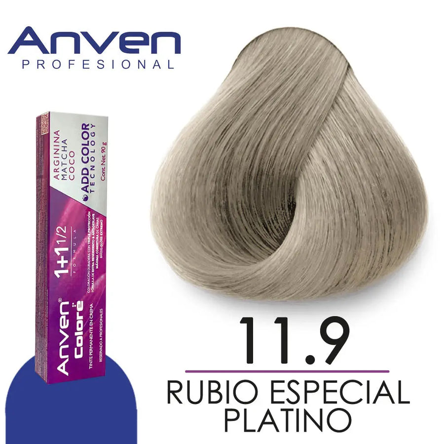 TINTE PARA CABELLO ANVEN A11.9 RUBIO ESPECIAL PLATINO 90GR Perfumería la Mora