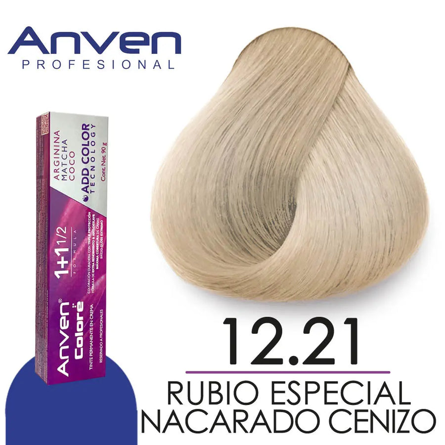 TINTE PARA CABELLO ANVEN A12.21 RUBIO ESPECIAL NACARADO CENIZO 90GR Perfumería la Mora