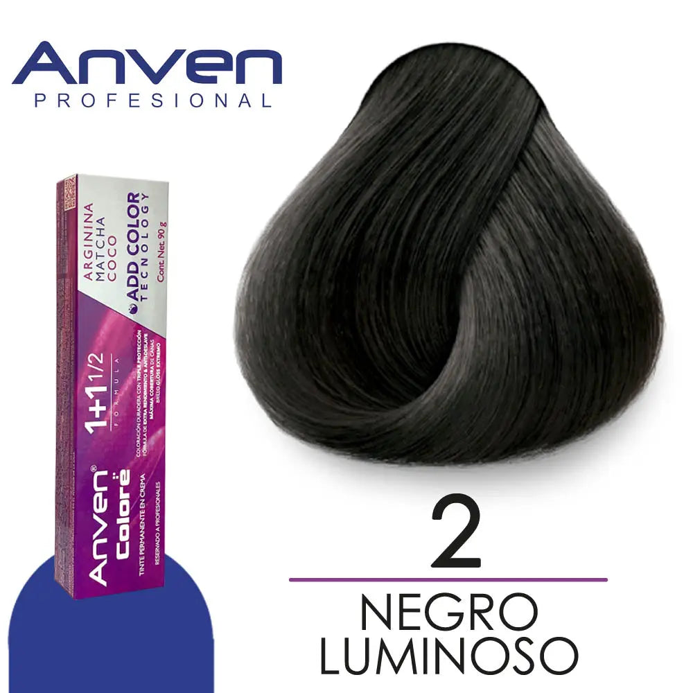 TINTE PARA CABELLO ANVEN A2 NEGRO LUMINOSO 90GR Perfumería la Mora