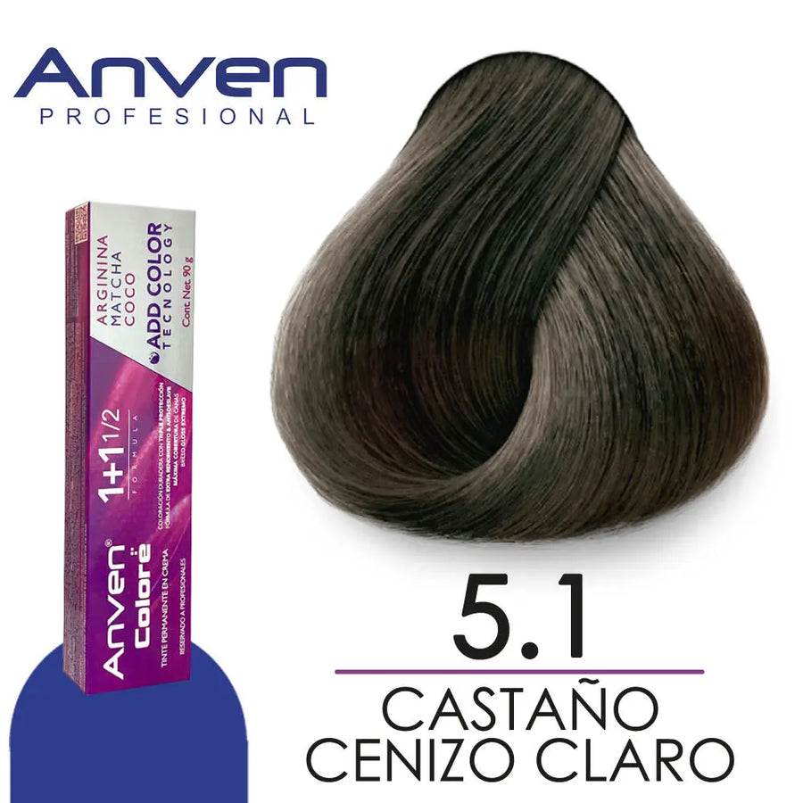 TINTE PARA CABELLO ANVEN A5.1 CASTAÑO CENIZO CLARO 90GR Perfumería la Mora