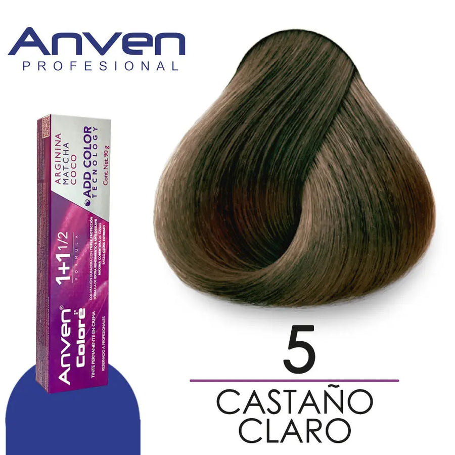 TINTE PARA CABELLO ANVEN A5 CASTAÑO CLARO 90GR Perfumería la Mora