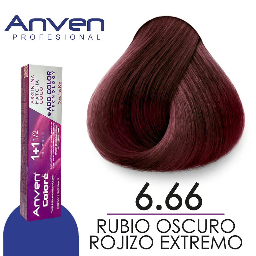 TINTE PARA CABELLO ANVEN A6.66 RUBIO OSCURO ROJIZO EXTREMO 90GR Perfumería la Mora