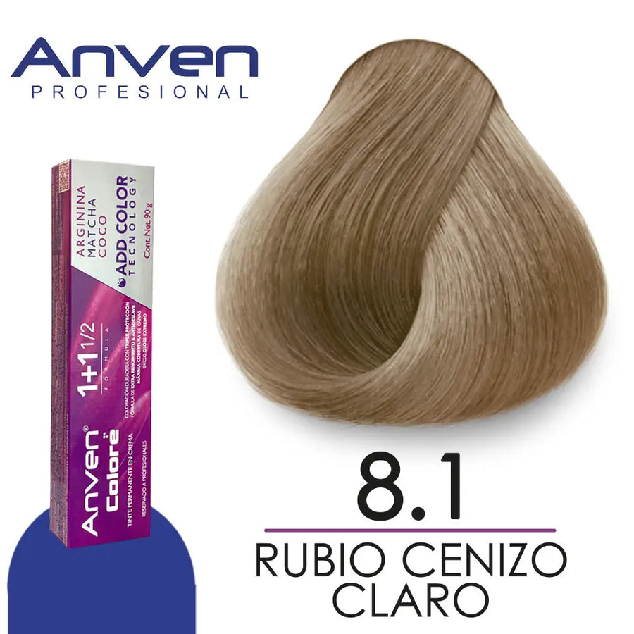 TINTE PARA CABELLO ANVEN A8.1 RUBIO CENIZO CLARO 90GR Perfumería la Mora