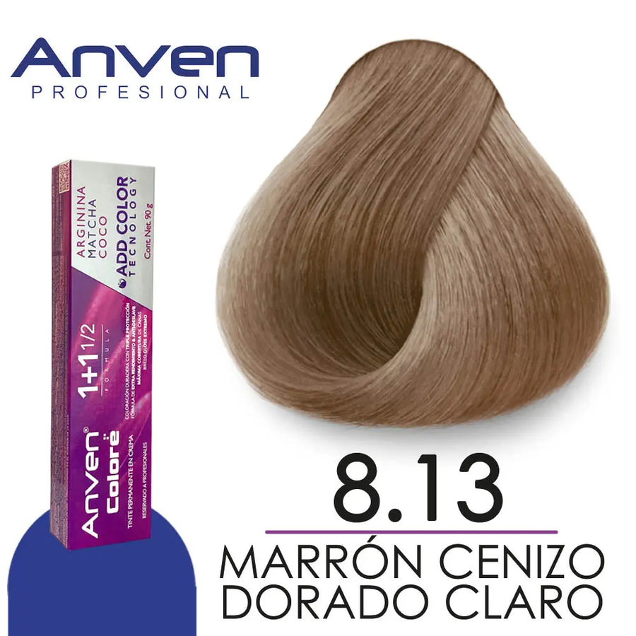 TINTE PARA CABELLO ANVEN A8.13 MARRON CENIZO DORADO CLARO 90GR Perfumería la Mora