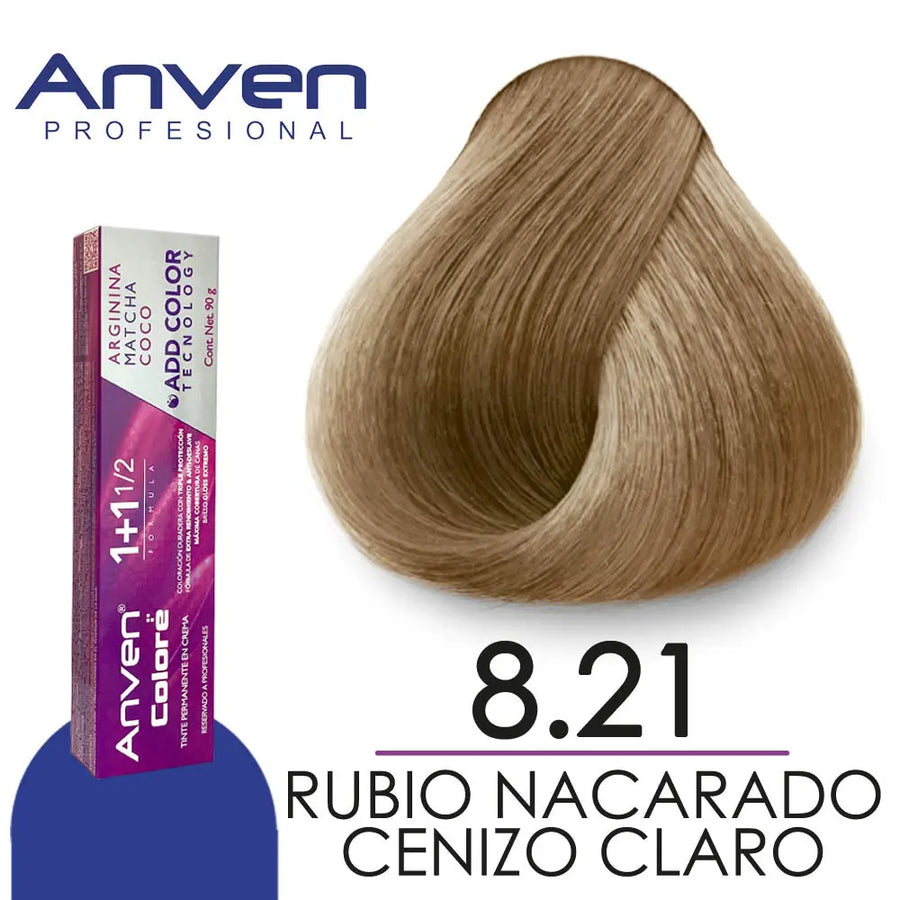 TINTE PARA CABELLO ANVEN A8.21 RUBIO NACARADO CENIZO CLARO 90GR Perfumería la Mora