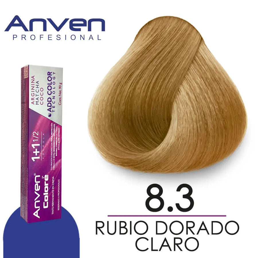 TINTE PARA CABELLO ANVEN A8.3 RUBIO DORADO CLARO 90GR Perfumería la Mora