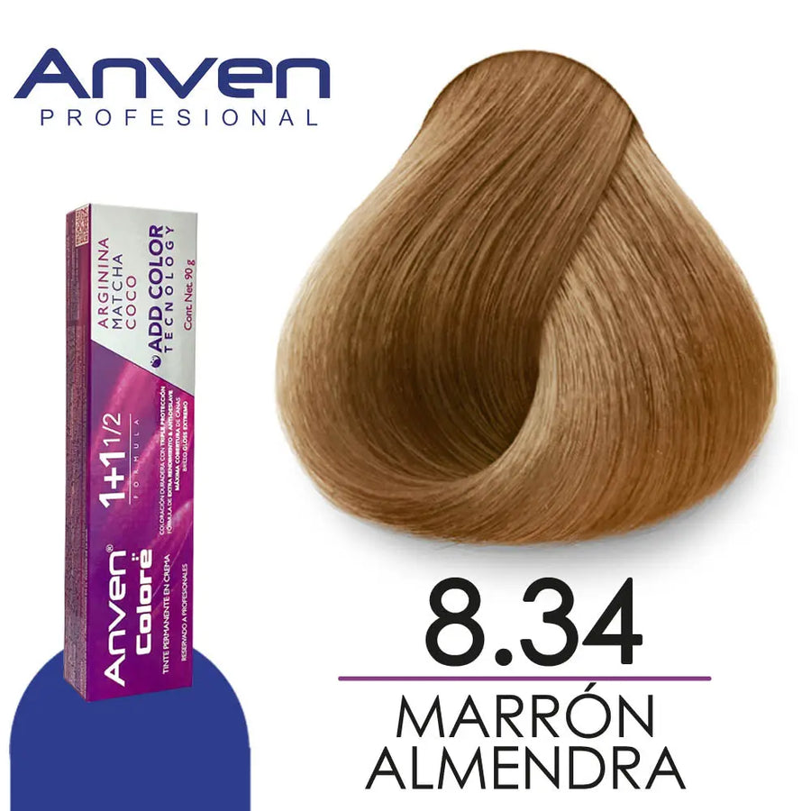 TINTE PARA CABELLO ANVEN A8.34 MARRON ALMENDRA 90GR Perfumería la Mora