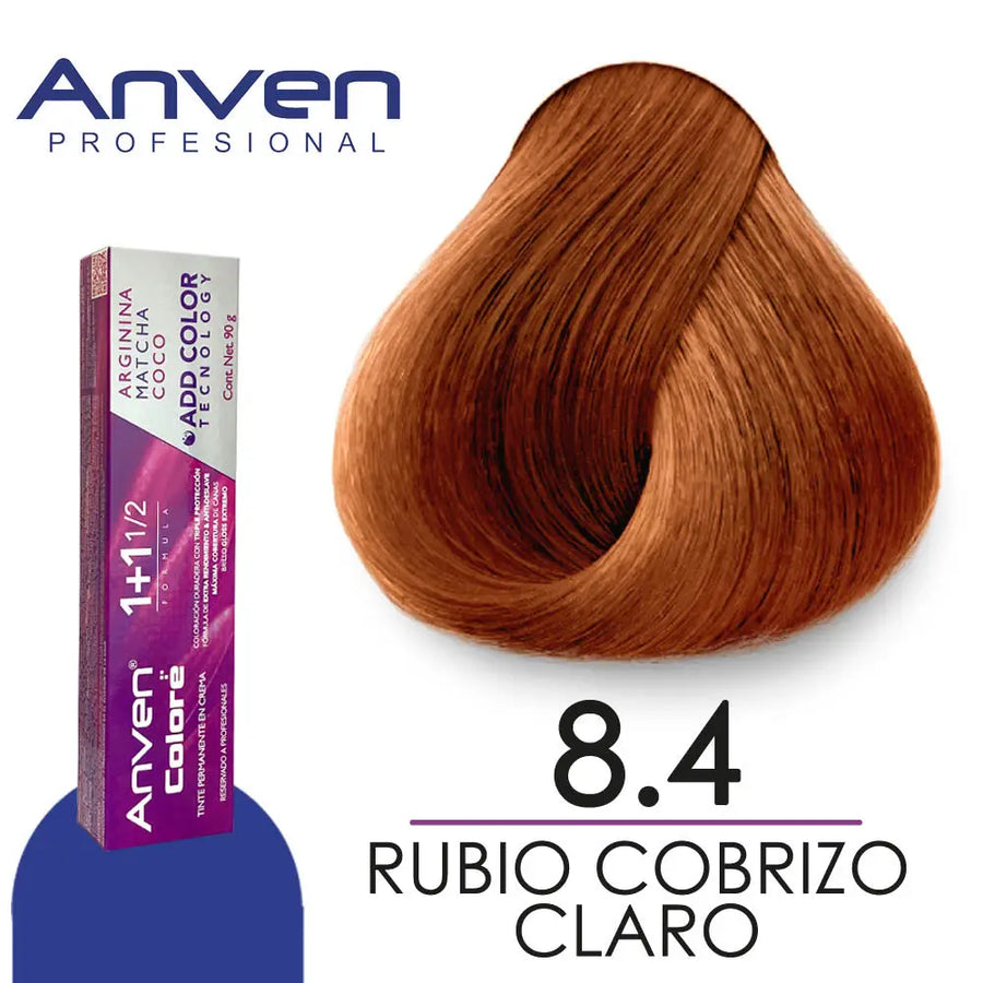 TINTE PARA CABELLO ANVEN A8.4 RUBIO COBRIZO CLARO 90GR Perfumería la Mora