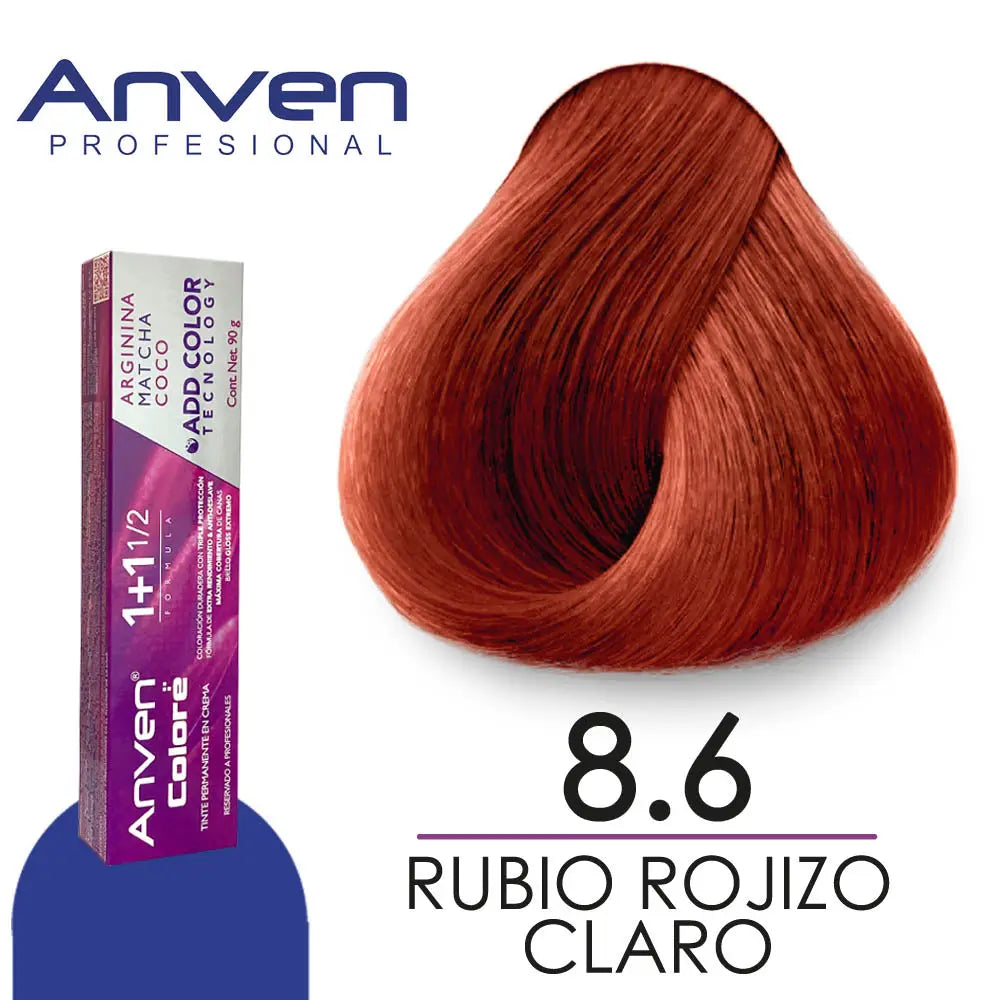 TINTE PARA CABELLO ANVEN A8.6 RUBIO ROJIZO CLARO 90GR Perfumería la Mora