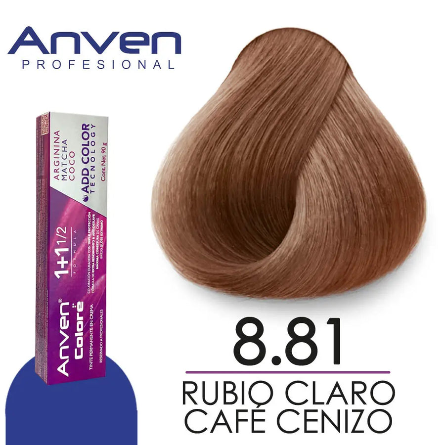 TINTE PARA CABELLO ANVEN A8.81 RUBIO CLARO CAFE CENIZO 90GR Perfumería la Mora
