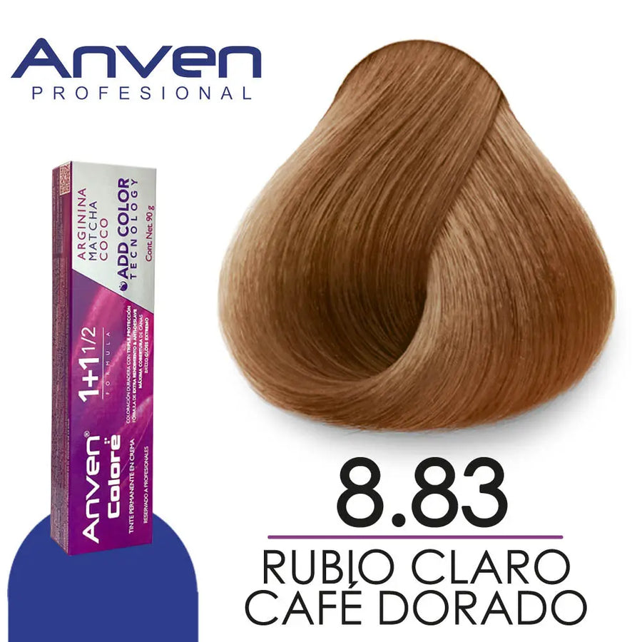 TINTE PARA CABELLO ANVEN A8.83 RUBIO CLARO CAFE DORADO 90GR Perfumería la Mora